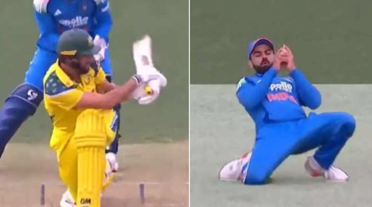 IND vs AUS: शॉर्ट ने गोली की रफ्तार से मारा शॉट, बीच में आ गए विराट कोहली, पीछे गिरते हुए लपका कैच