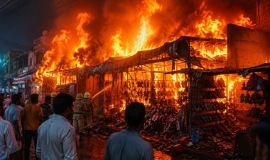 लखनऊ अग्निकांड: विकासनगर सब्ज़ी मंडी के पास जूते-चप्पल की दुकान में भीषण आग, उठती लपटों से मची अफरा-तफरी