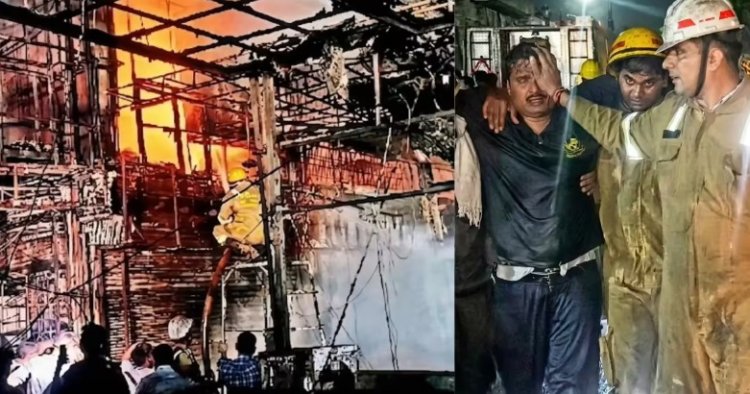 गाजियाबाद के बाबा मार्केट में पांच दुकानों में लगी भीषण आग, करोड़ों का नुकसान , बुझाते समय छत से गिरा फायरमैन